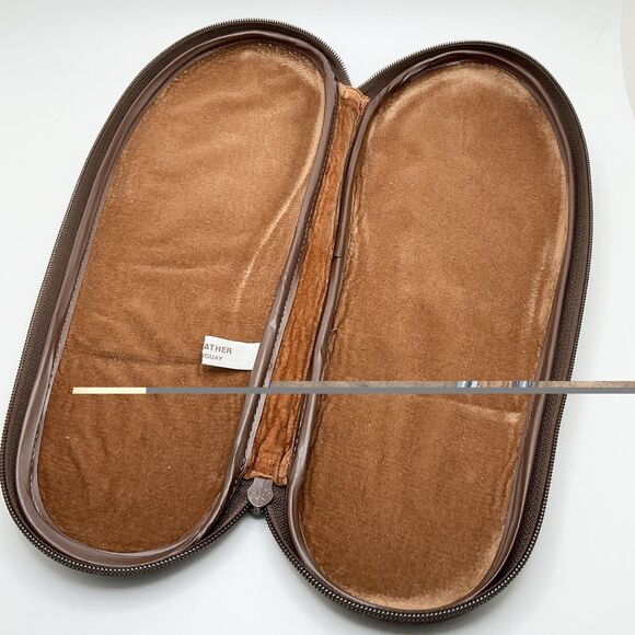 Vintage Leather Sherpa Lined Travel Slippers | Men\'s Large | Zippered Case